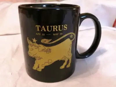 TAURUS CERAMIC GOLD GILT BLACK GLAZE ZODIAC COFFEE MUG, View more