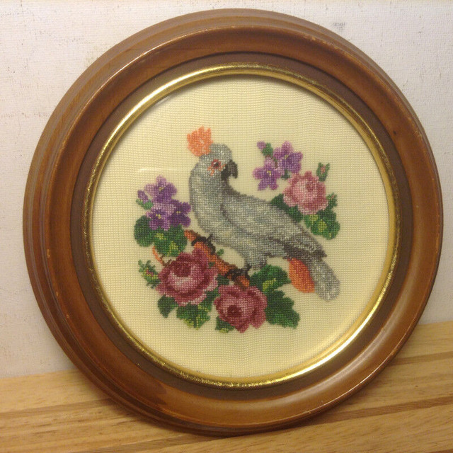 3 X  Vintage Needlepoint Embroidery Birds Flower Framed in Arts & Collectibles in Vancouver - Image 3