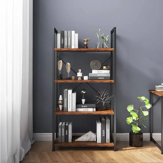 4-Tier 24inch Rustic Brown Shelving Unit Wood Bookcase with Open in Bookcases & Shelving Units in Markham / York Region - Image 3