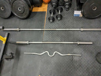 Gym equipment-squat rack, bumper plates, treadmill, barbells,