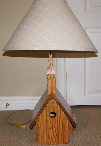 Solid Oak Table Lamp Handcrafted Unique Church, View more