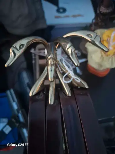 Rare Vintage Brass Gooseneck Suit Hangers, View more