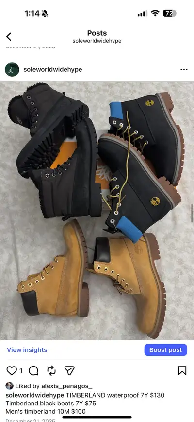 Timberland black boots 7Y $75, View more