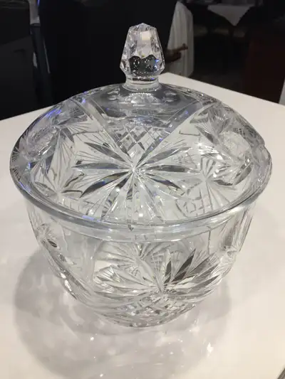 Crystal Punch Bowl with Cover and 11 Glasses, View more