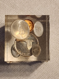 1967 Canadian Coin Set In Lucite Paperweight