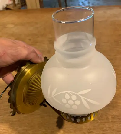 Vintage Brass Wall Sconce with Etched Glass Globe – Original, View more