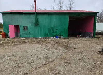 38ft wide and 48ft long. garage for rent $2500 per month and it has truck trailer parking