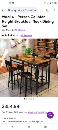 4 Person Counter Height Breakfast Nook Dining Set 