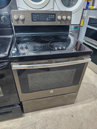 GE 30" BLACK STAINLESS STEEL ELECTRIC CERAMIC TOP STOVE OVEN