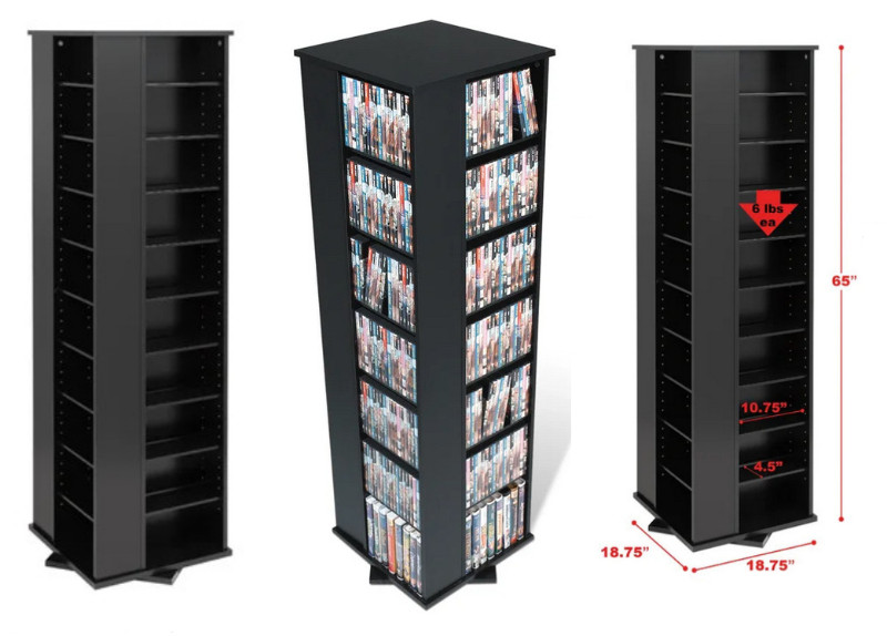 4 Sided Revolving Media Tower, adjustable shelves for DVD or CD