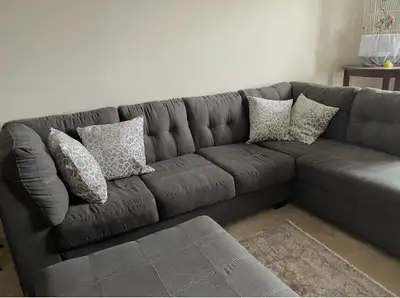 Large 2 piece sectional sofa + large ottoman - grey, View more