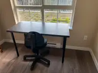 IKEA Desk, black-brown, 120x60 cm (47 1/4x23 5/8 ") with Chair