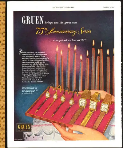 Large 1949 full-page color Gruen Watches Ad, View more