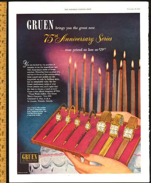 Large 1949 full-page color Gruen Watches Ad in Arts & Collectibles in City of Halifax - Image 2