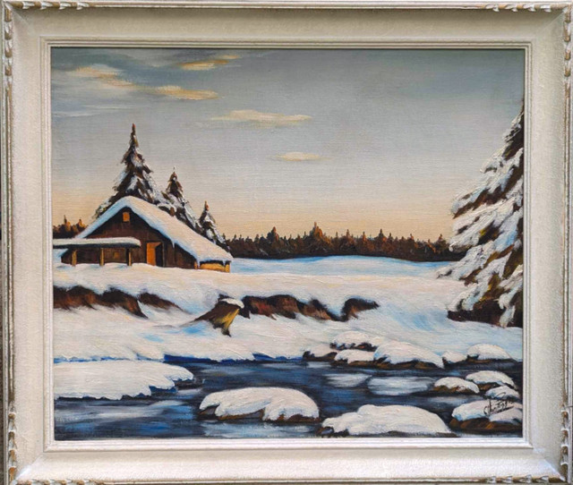 Lovely Vintage Oil-On-Canvas Rural Winter Landscape Painting! in Arts & Collectibles in London