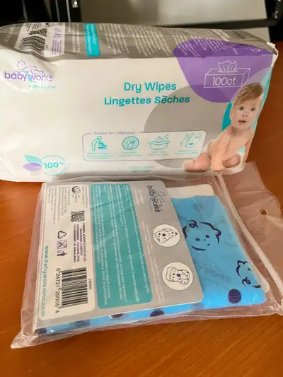-Baby Works Disposable Diaper Bags & Dry Wipes -New