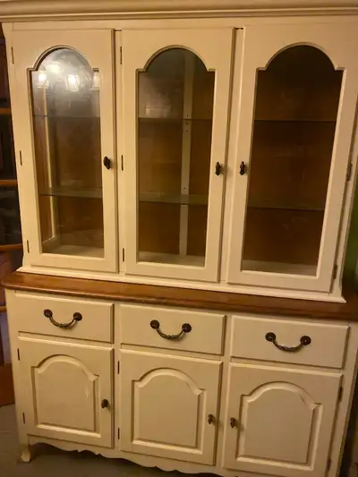 oak and white 4 seats dining room set with buffet & hutch, View more