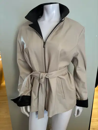 POKER Ivory Leather Jacket - Made in Italy, Sz:52 (L), View more