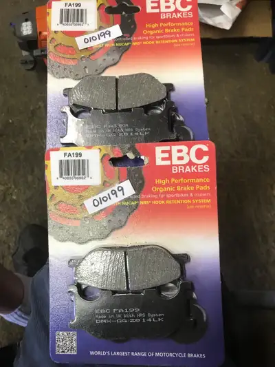 EBC Brake pads. New in package. Fits Yamaha V Star and others. Part # FA199. Have 2 sets. These sell...