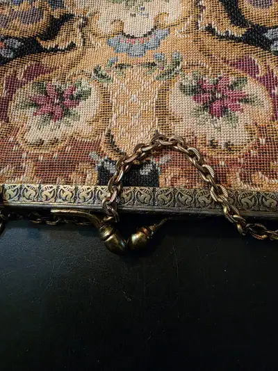 1950's tapestry purse with chain, View more