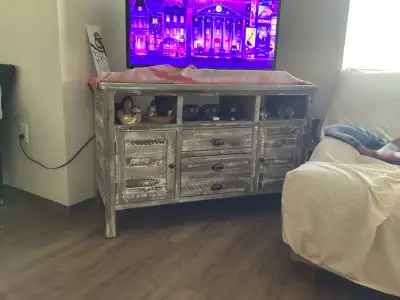 TV Stand included protection box never used   pick up please, View more
