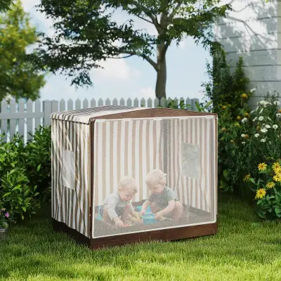 Kids Sandbox with Full Covered Canopy, Bench Seats, Bottom Liner, for Ages 3-6, 56" x 40" x 52", Bro...