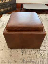 Brown Leather Storage Ottoman/Footrest