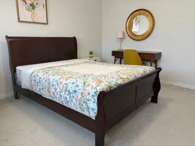 Queen‑size dark brown bed frame (from The Brick). Still in excellent condition — no scratches, dents...