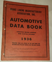 1936 Asbestos Brake Lining Auto Data Book Catalog