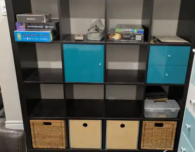 IKEA Kallax shelf with storage boxes, View more