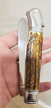 5 1/2 " Big Custom Made Bird's Head Bolster Knife, Premium Stag
