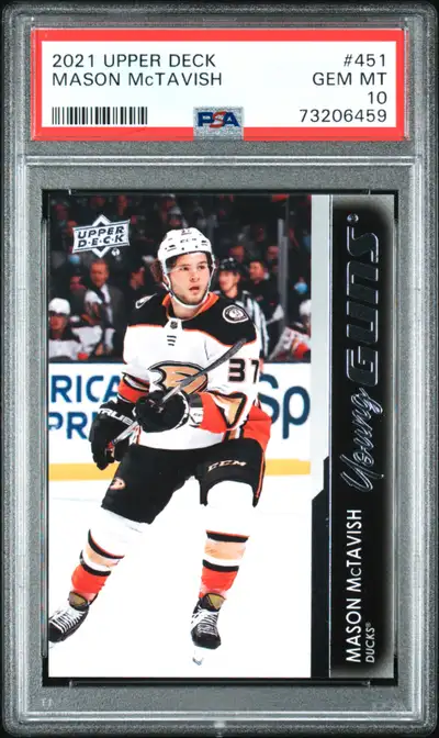 Up for sale is a 2021-22 Upper Deck Mason McTavish Young Guns Rookie RC PSA GEM MINT 10 (#451), PSA...