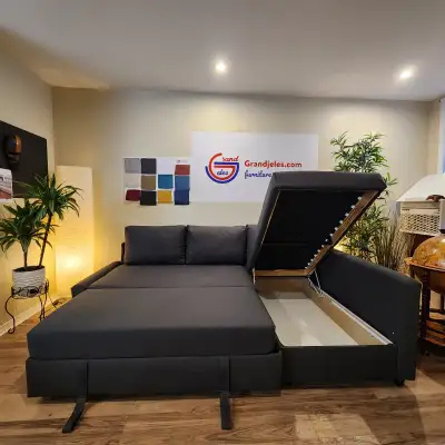 CANAPÉ-LIT SECTIONNEL GRIS REMIS À NEUF+ LIVRAISON GRATUITE, View more