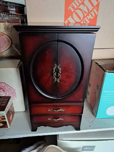 The Bombay Company Jewelry “Armoire” mirror, shelves, drawers Measures 17" x 7" Light scratches