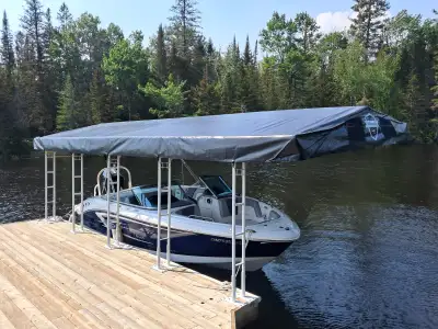 Protect your boat from the elements. Canopy size is 12' x 20' Other sizes available. Visit : www.boa...