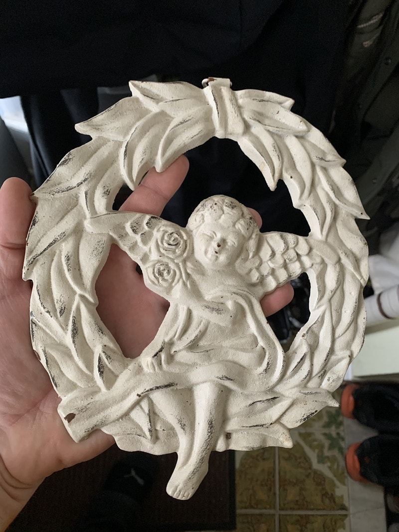 Antique couronne de chérubin en fonte cast iron angel ange Art et