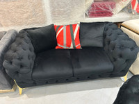 Chesterfield Black Velvet Loveseat Sofa affordable price 