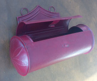 Vintage Tin Candle & Match Holder, Burgundy in Colour