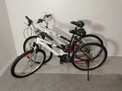 TWIN ALUMINUM 18spd Raleigh 26” mountain bikes with front shocks, View more