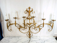 MCM Wrought Iron 6 Arm Oversized Wall Sconce Gilt  Electric Plug