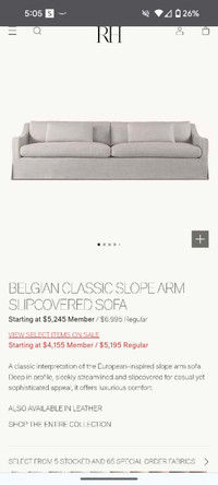 Restoration hardware Belgian classic slope arm slipcover sofa 