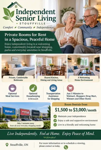 Independent Senior Living – Private Rooms for Rent Enjoy independent living in a spacious, peaceful...