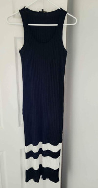 NEW Massimo Dutti Long Knit Dress Sleeveless Black White Stretch