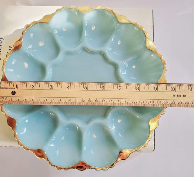Vintage Robins Egg Blue 22-Karat Gold Milk Glass Catchall Dish in Arts & Collectibles in City of Toronto - Image 3