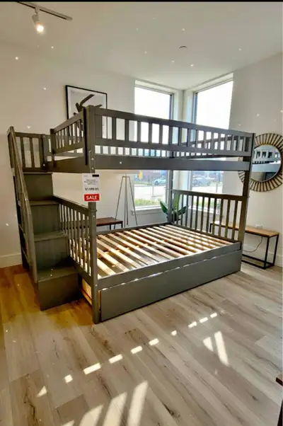 Grey Trundle Bunkbed Double over Double with Single Trundle, View more