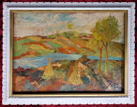 Tableau recto-verso vintage peinture abstrait et paysage