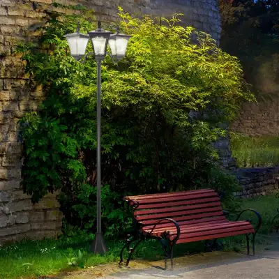 Triple Solar Lamp Post Garden Solar-Powered LED Street Vintage, View more