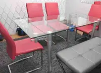 Extendable Glass Dining Table leather