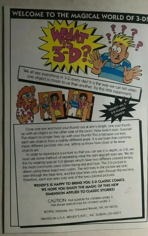 Vintage: '1994 3D Classics Comics' Wendy's63234779691651123