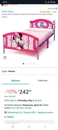 Minnie mouse twin size bed, mattress and bedding for sale